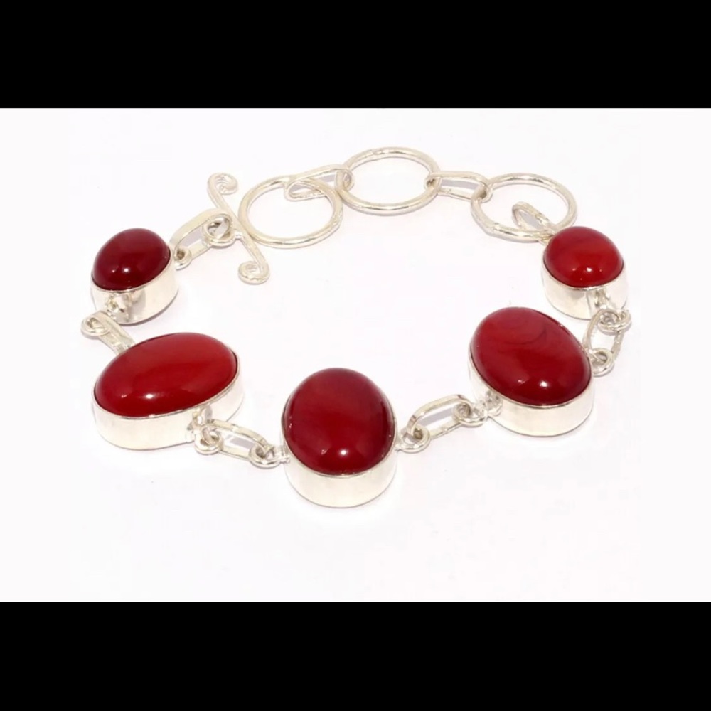 RED CORAL 925 STERLING SILVER PLATED BRACELET
